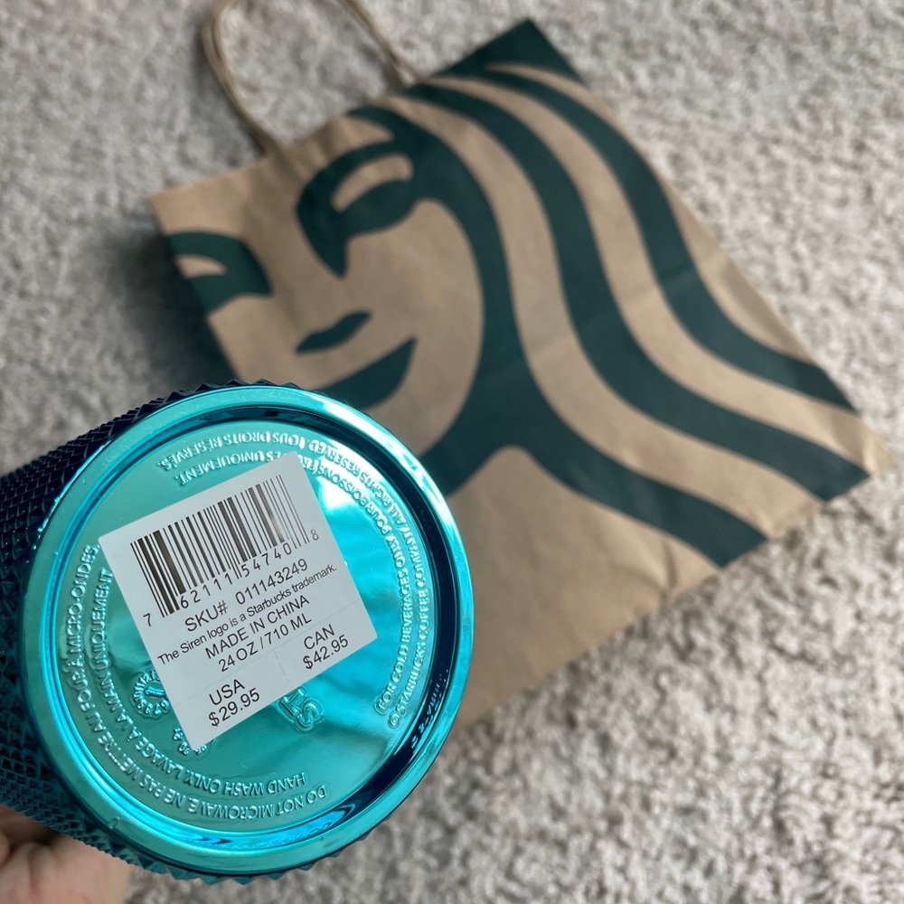 Starbucks, Metallic Turquoise Blue Tumbler, Venti, NEW, Studded, Chrome, Bling - Picture 9 of 9